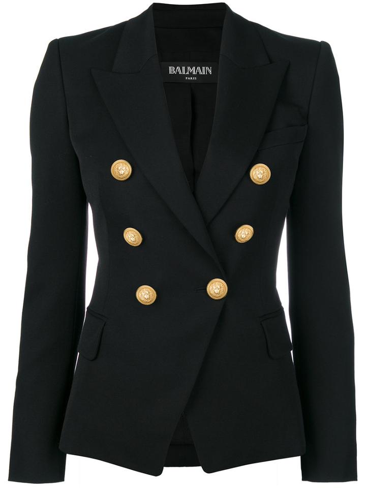 Balmain - Double Breasted Blazer - Women - Cotton/viscose/virgin Wool - 34, Black, Cotton/viscose/virgin Wool