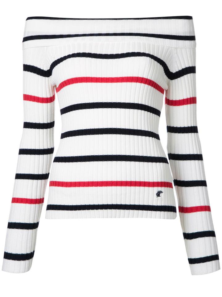 Loveless - Off Shoulder Striped Jumper - Women - Cotton/nylon/rayon - 34, White, Cotton/nylon/rayon