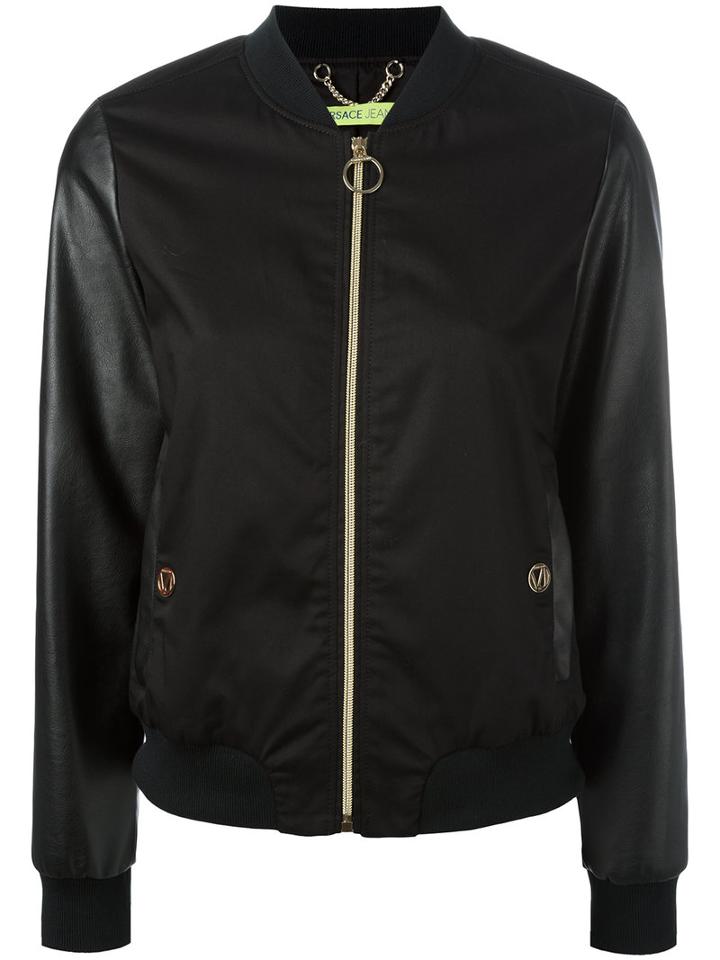 Versace Jeans Contrast Sleeve Bomber Jacket, Women's, Size: 44, Black, Cotton/spandex/elastane/polyester