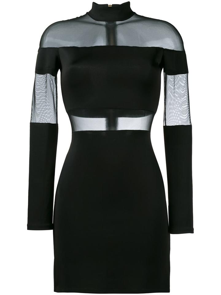 Balmain Sheer Panel Mini Dress, Women's, Size: 36, Black, Polyamide/spandex/elastane/viscose/latex