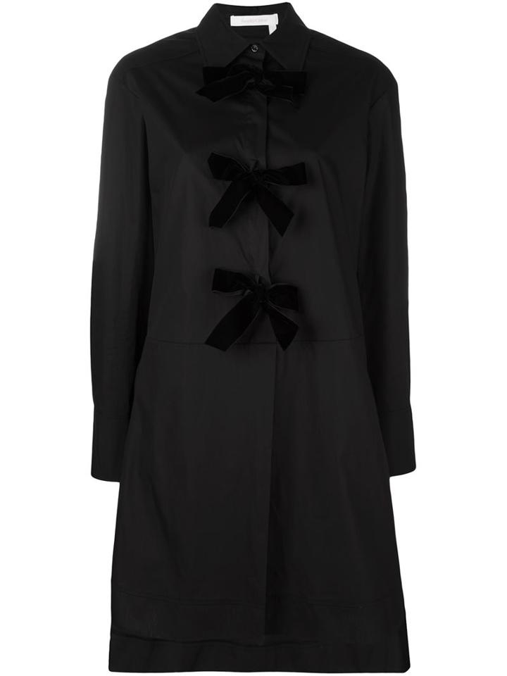 See By Chloé Long Sleeve Bow Shirt Dress, Women's, Size: 40, Black, Polyamide/cotton/acetate/viscose