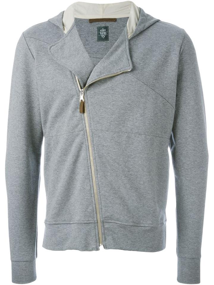 Eleventy Off-centre Zipped Hoodie, Men's, Size: S, Grey, Cotton/spandex/elastane