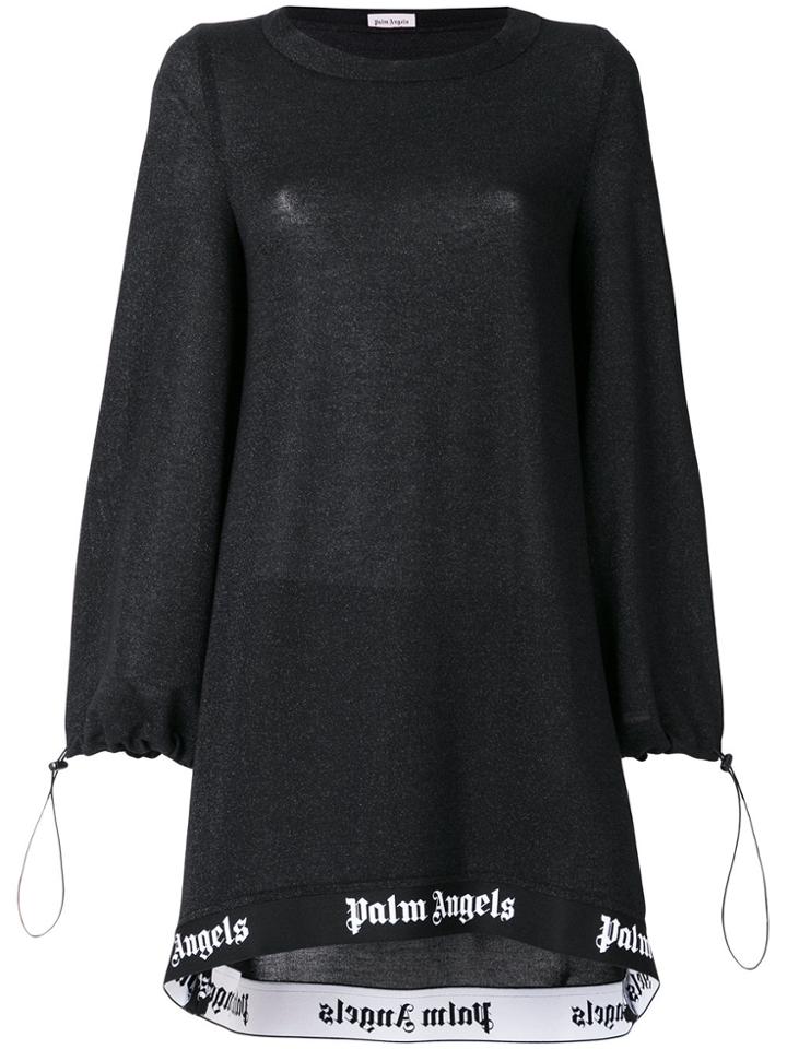Palm Angels Logo Print Hem Sweater Dress - Black