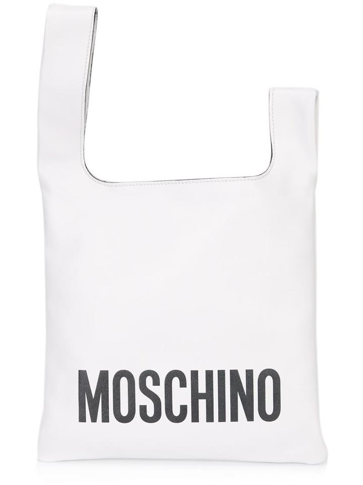 Moschino Logo Tote, Women's, White, Calf Leather