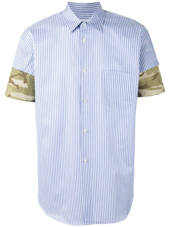 Comme Des Garçons Shirt Camouflage Detail Striped Shirt - Blue