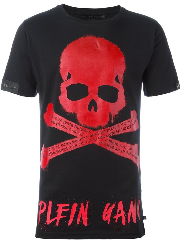 Philipp Plein Skull And Crossbones Print T-shirt, Men's, Size: Large, Black, Cotton