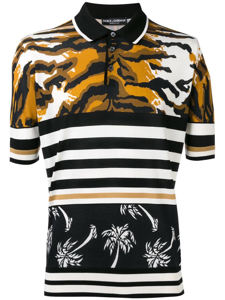 Dolce & Gabbana - Tiger And Palm Polo Shirt - Men - Silk - 48, Black, Silk