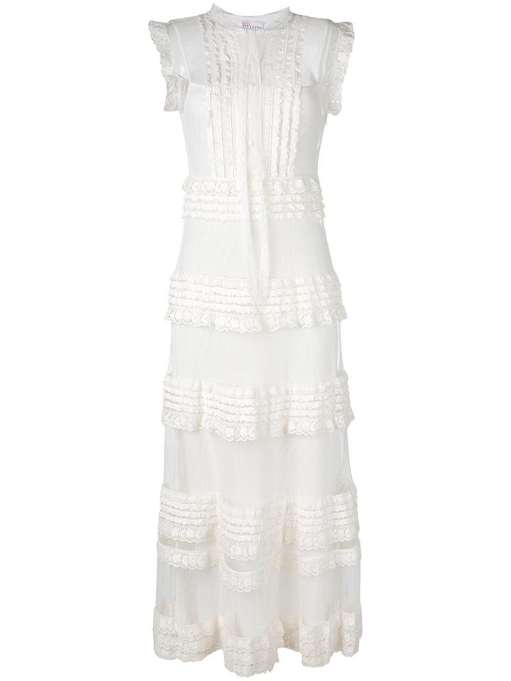 Red Valentino - Frill Panel Dress - Women - Cotton/polyamide/polyester - 42, Women's, White, Cotton/polyamide/polyester
