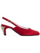 Koché Embellished Heel Slingback Pumps - Red