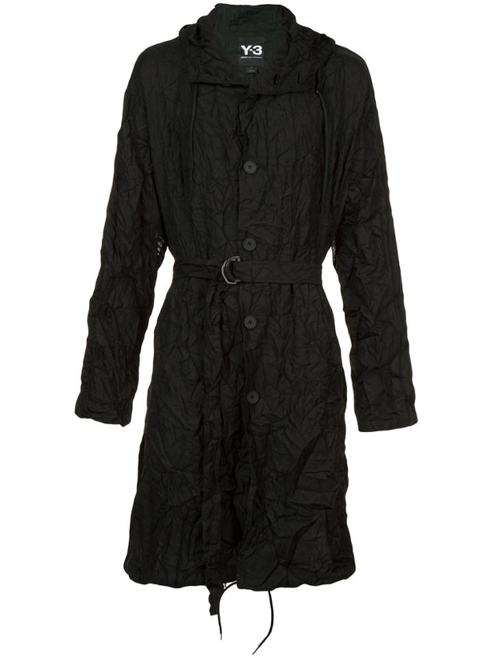 Y-3 Wrinkled Hooded Parka - Black