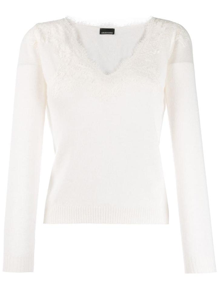 Ermanno Ermanno Lace Trim Sweater - White