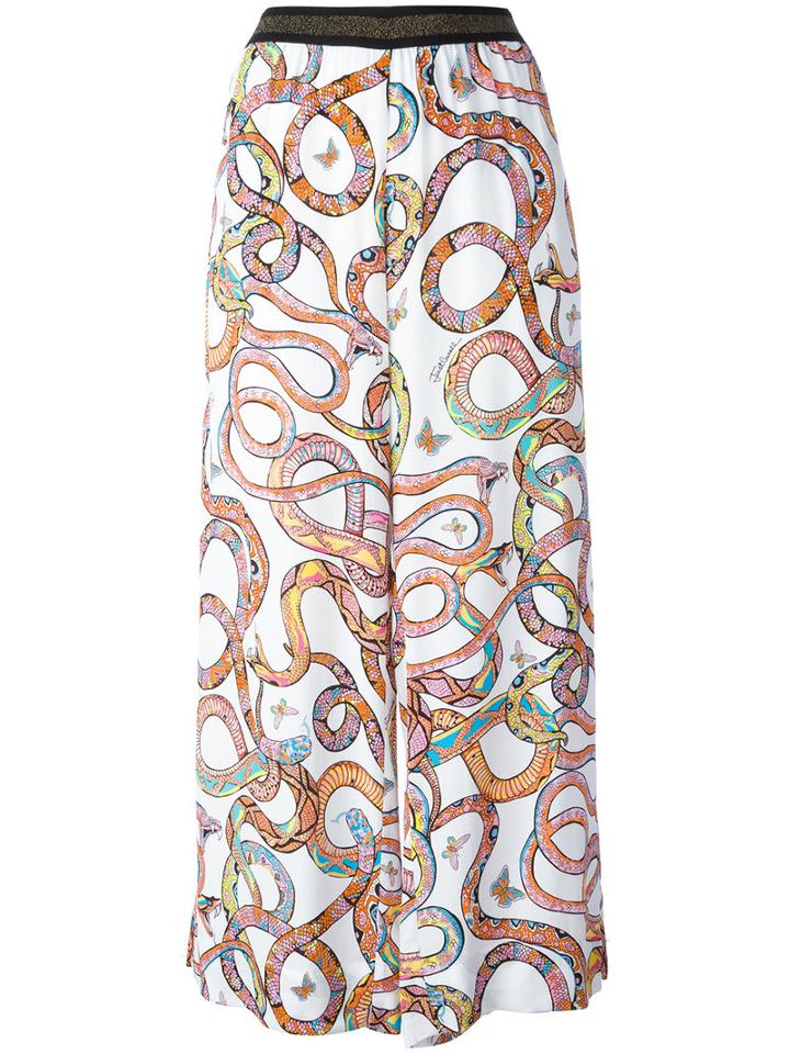 Just Cavalli Printed Cropped Trousers, Women's, Size: 40, White, Viscose