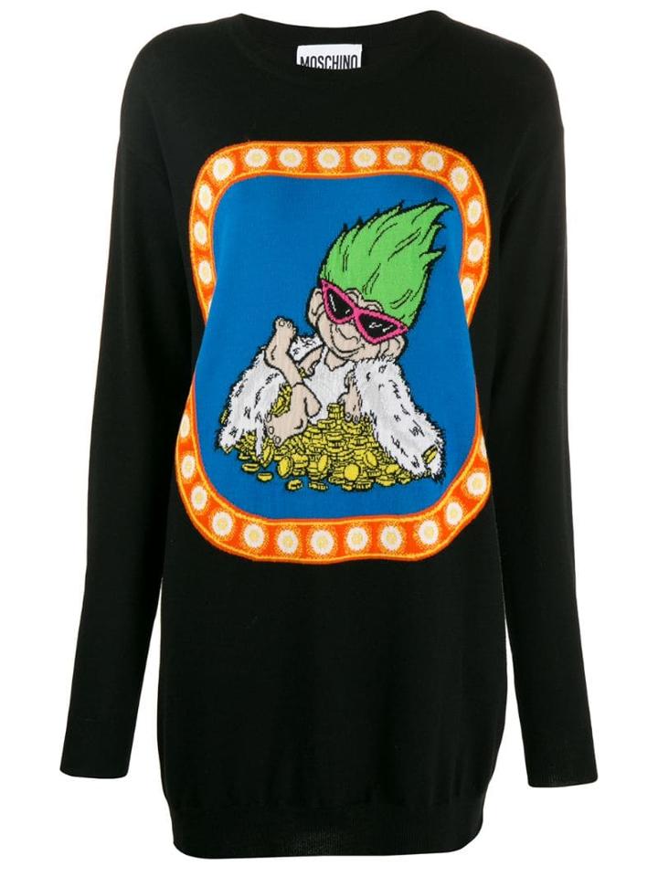 Moschino Graphic Print Knitted Sweater Dress - Black