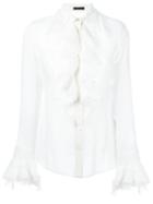 Versace Parade Ruffle Shirt, Women's, Size: 46, White, Silk/cotton