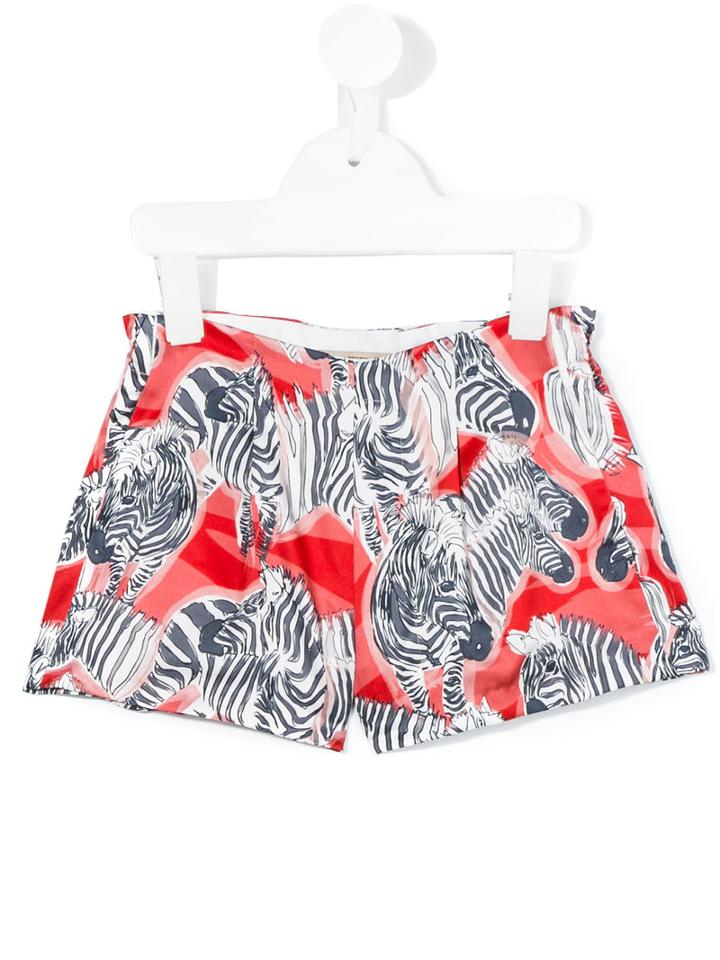 Hucklebones London - Zebra Print Satin Shorts - Kids - Polyester - 6 Yrs, Red