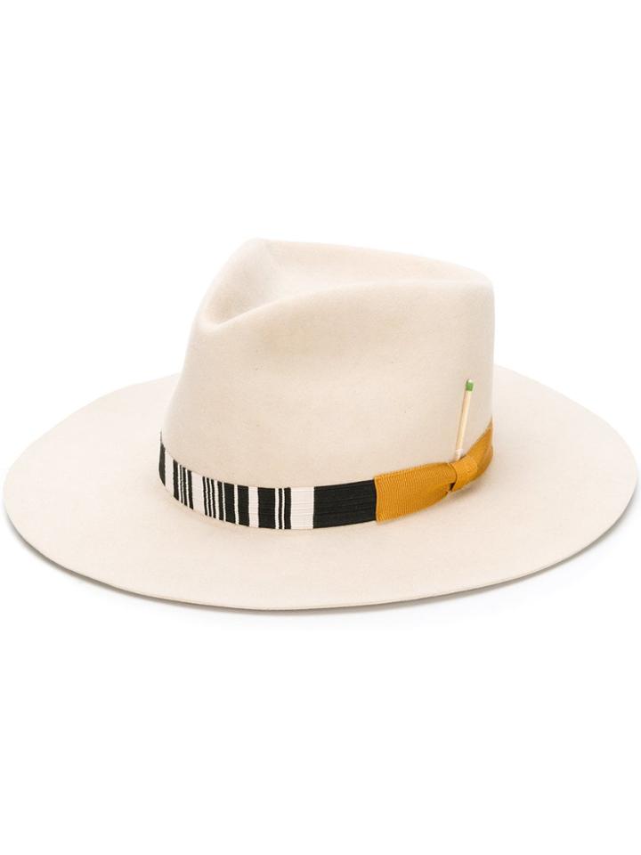 Nick Fouquet Striped Ribbon Trim Fedora - Nude & Neutrals
