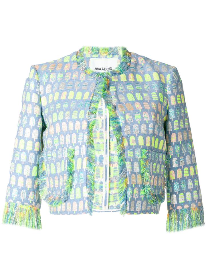 Ava Adore Patterned Cropped Raw Edge Jacket - Blue