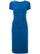 Norma Kamali Shirred Waist Shortsleeved Dress, Women's, Size: Small, Blue, Polyester/spandex/elastane
