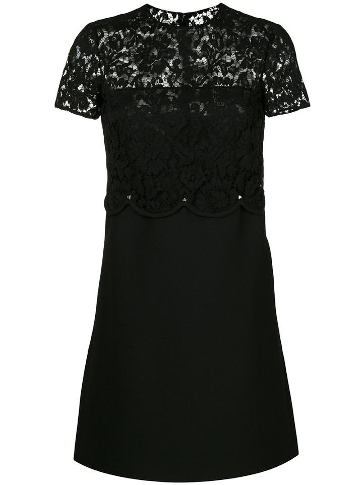 Valentino - Lace Panel Dress - Women - Silk/cotton/polyamide/virgin Wool - 42, Black, Silk/cotton/polyamide/virgin Wool