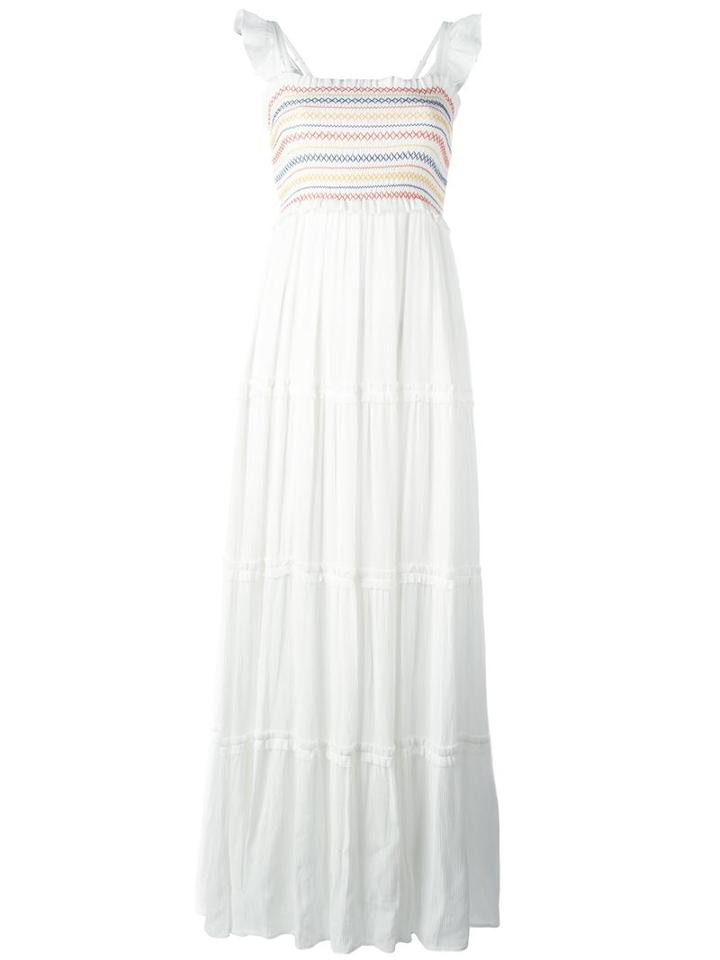 Tory Burch Crinkle-gauze Smocked Dress, Women's, Size: Xl, Nude/neutrals, Rayon/cotton
