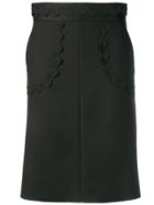 Red Valentino Scalloped Trim Straight Skirt - Black