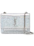 Saint Laurent Sunset Monogram Chain Wallet, Women's, Grey, Calf Leather/metal