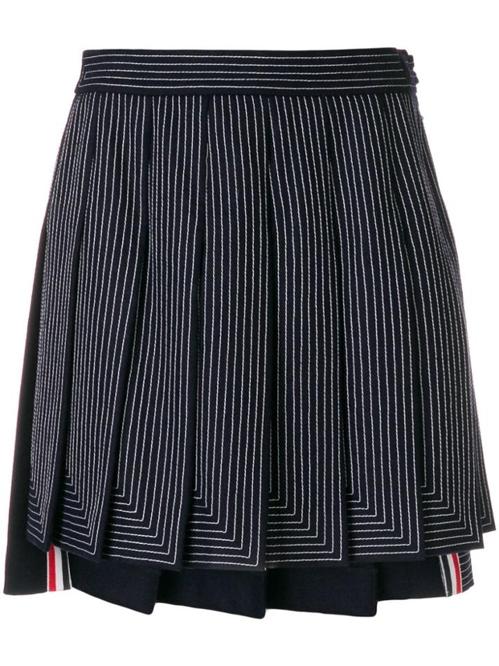 Thom Browne Embroidered Flannel Mini Pleated Skirt - Blue