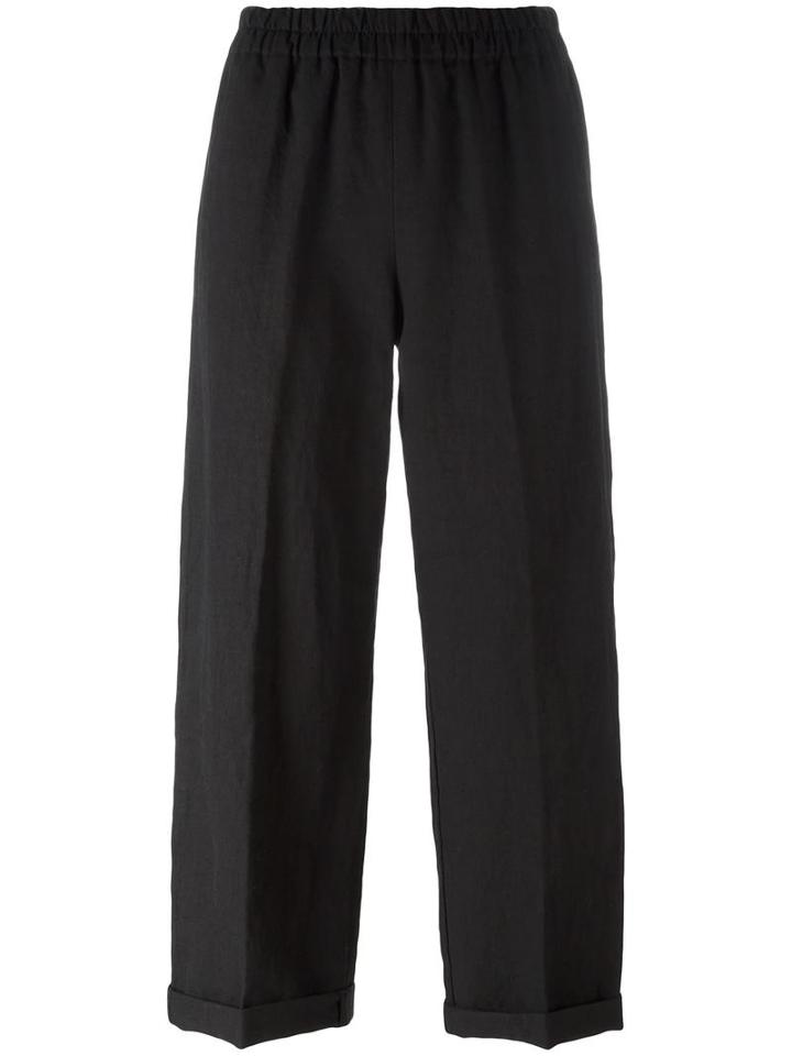 Forte Forte Elasticated Waistband Cropped Trousers, Women's, Size: 0, Black, Linen/flax/cotton