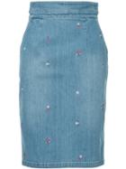 Guild Prime Floral Embroidered Denim Skirt - Blue