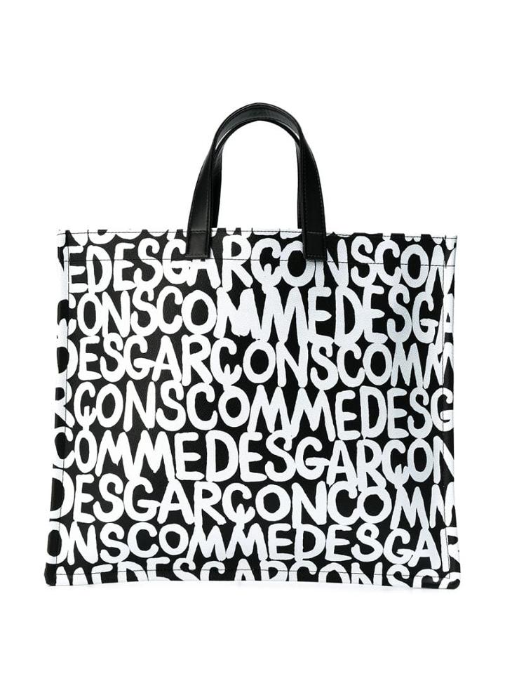 Comme Des Garçons Logo Print Tote - White