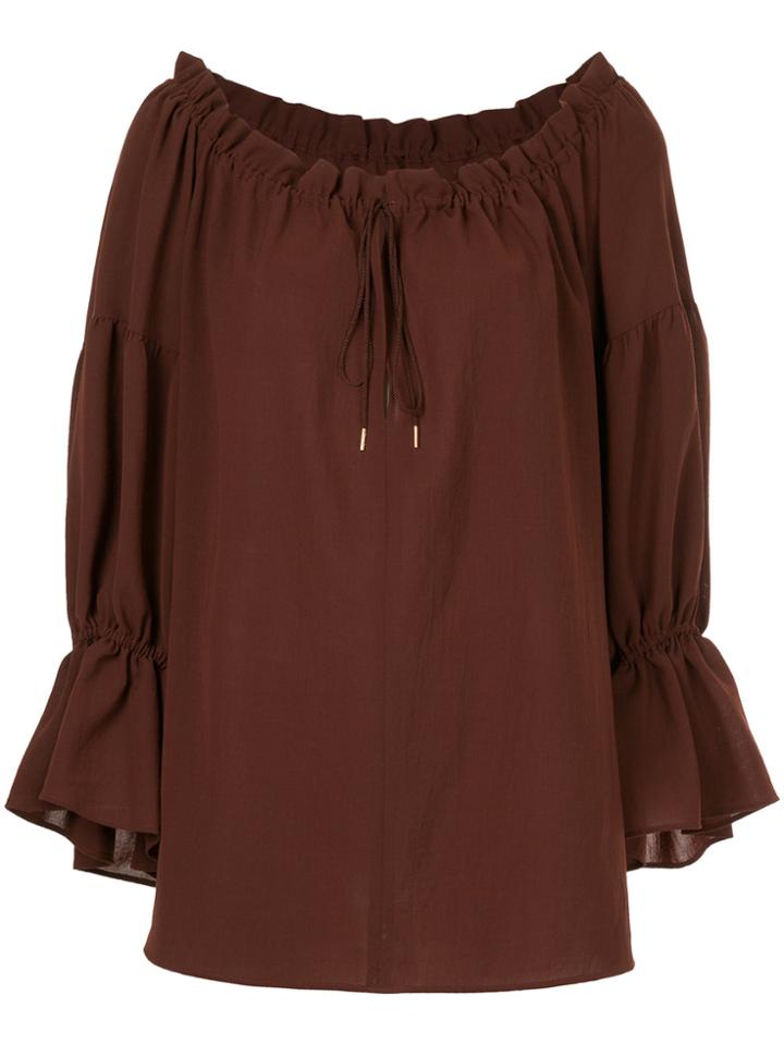 Cityshop Ruffle Sleeve Off Shoulder Blouse - Brown