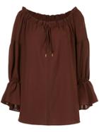 Cityshop Ruffle Sleeve Off Shoulder Blouse - Brown