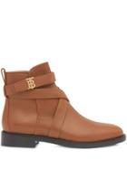 Burberry Monogram Motif Leather Ankle Boots - Brown