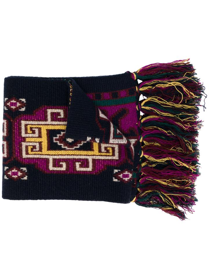 Etro Fringed Embroidered Scarf - Blue