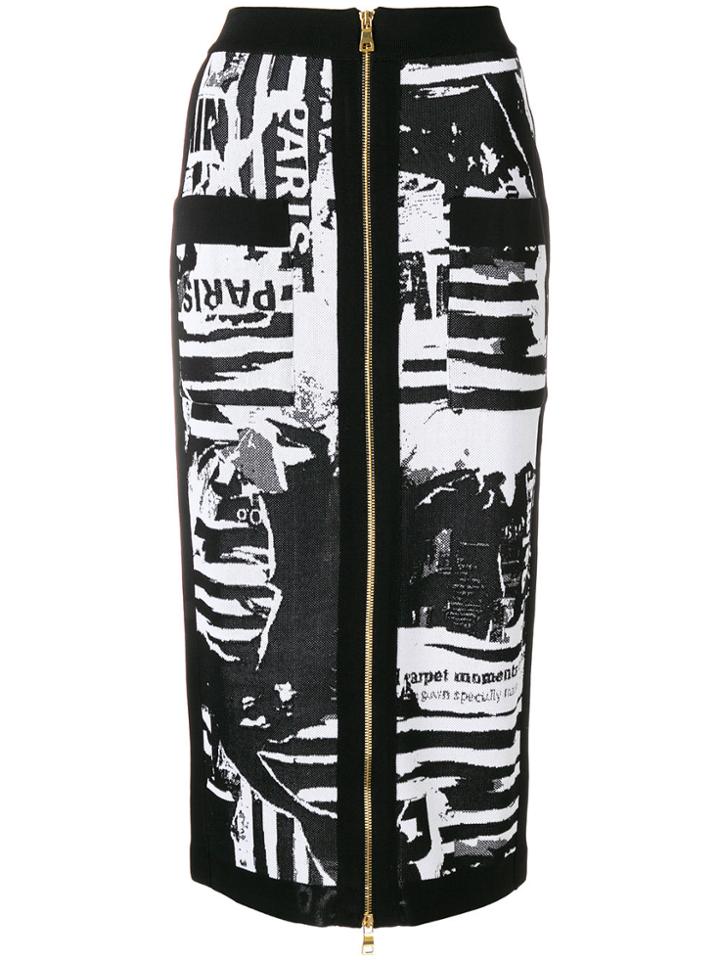 Balmain Printed Knit Midi Skirt - Black