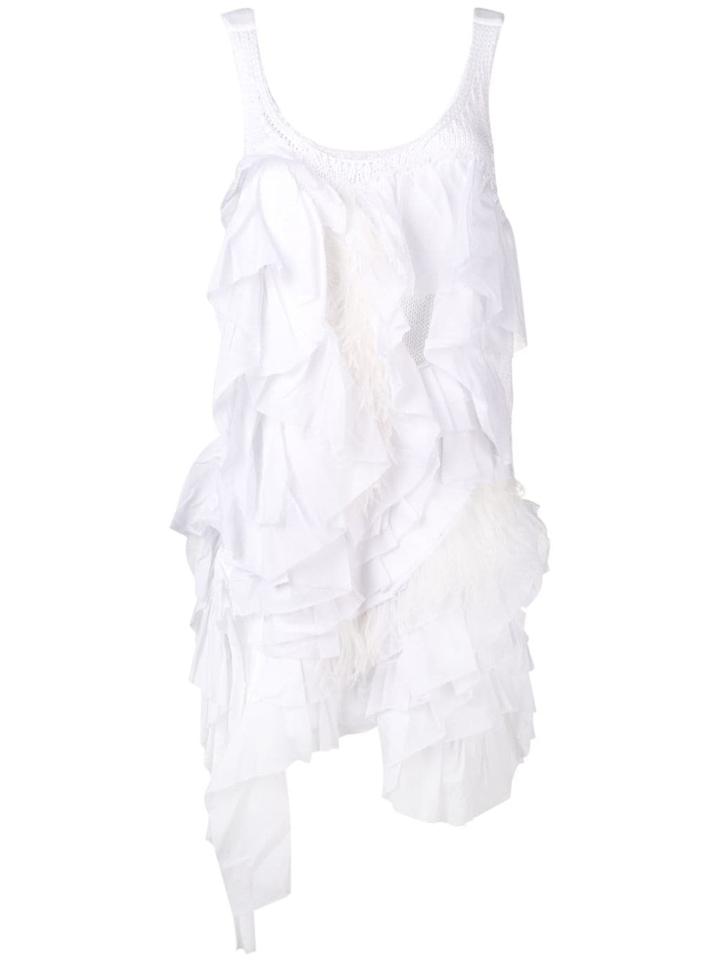 Nº21 Ruffle And Feather Trim Knit Tank Dress - White