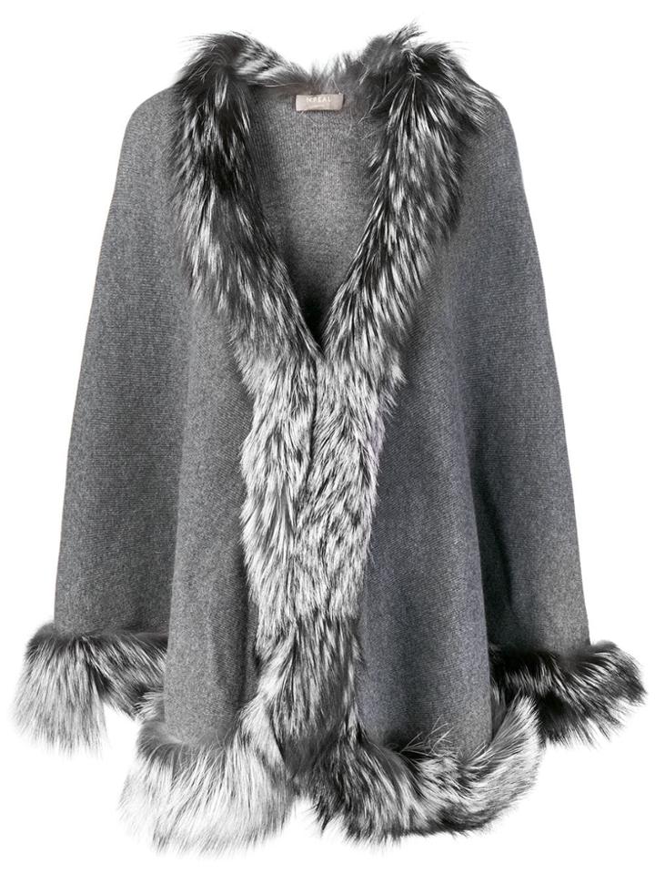 N.peal Fox Trim Knitted Cape - Grey