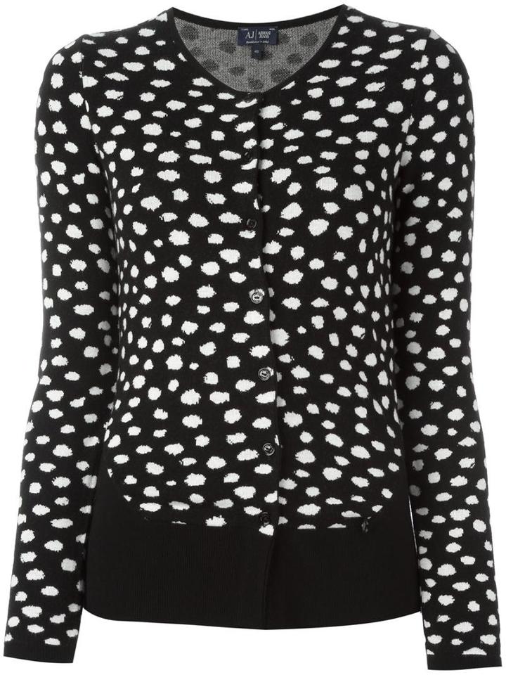 Armani Jeans Polka Dots Cardigan, Women's, Size: 44, Black, Viscose/spandex/elastane