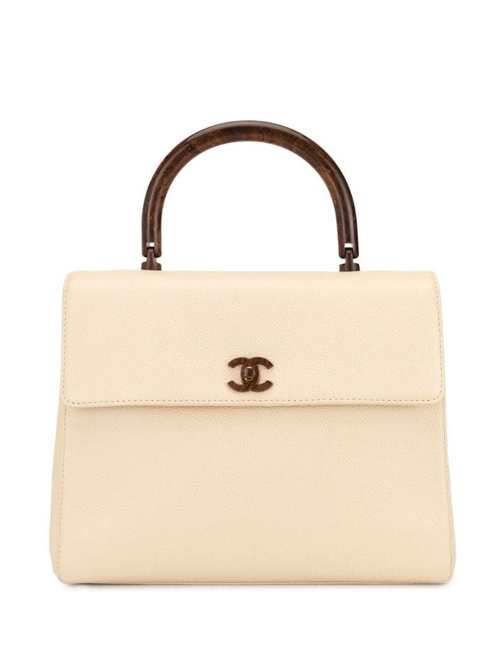 Chanel Pre-owned Wooden Handle Cc Tote - White