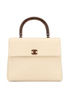 Chanel Pre-owned Wooden Handle Cc Tote - White