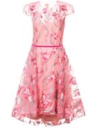 Marchesa Notte Floral Embroidered Flared Dress - Pink & Purple