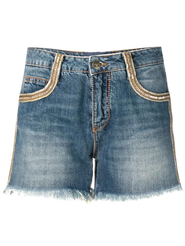 Ermanno Scervino Gold-tone Embellished Denim Shorts - Blue