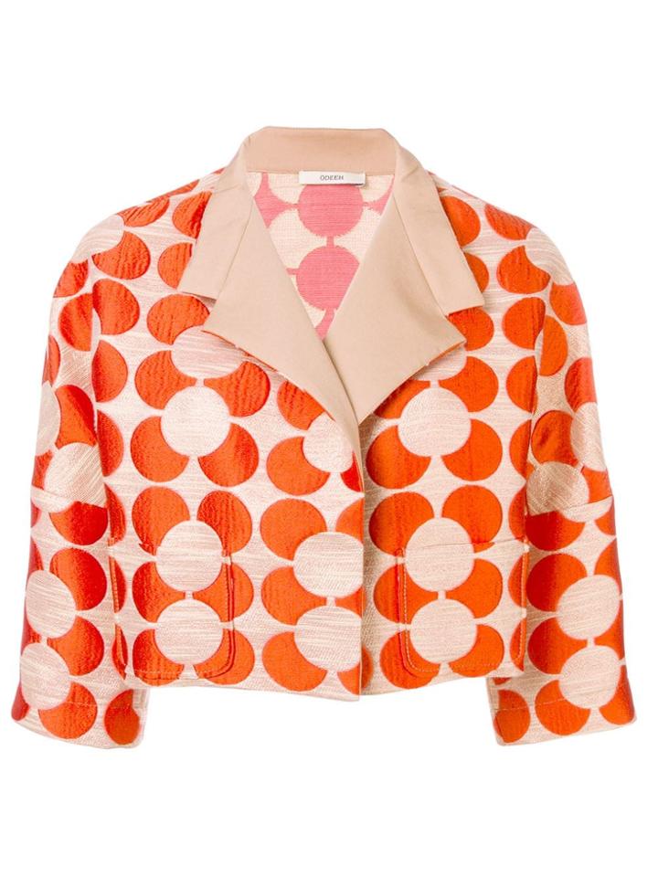Odeeh Floral Jacquard Cropped Jacket - Orange