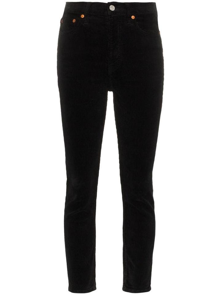 Re/done High Rise Ankle Crop Corduroy Trousers - Black
