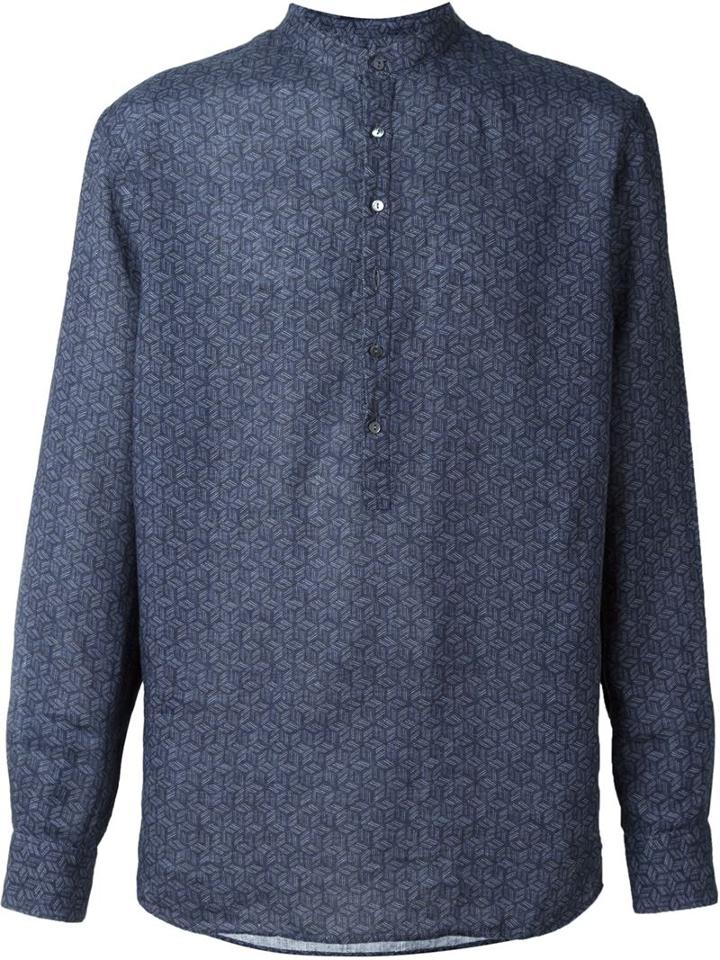 Giorgio Armani Mandarin Collar Geometric Print Shirt
