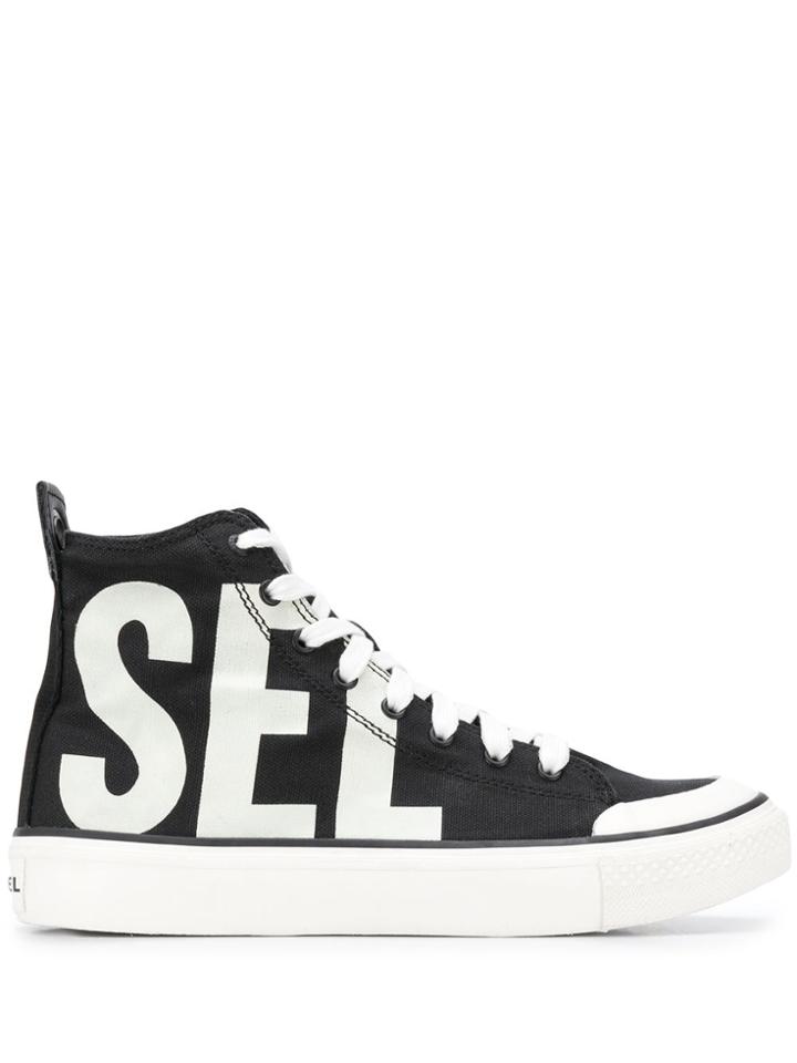 Diesel Logo Print High-top Sneakers - Black