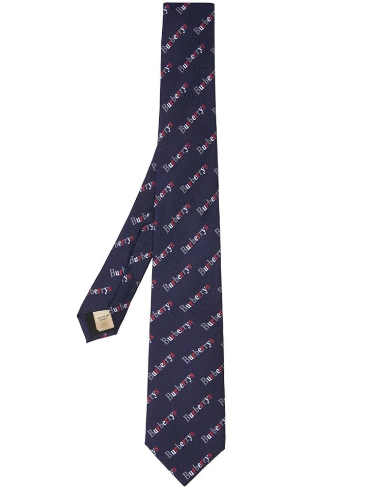 Burberry Modern Cut Archive Logo Print Silk Tie - Blue