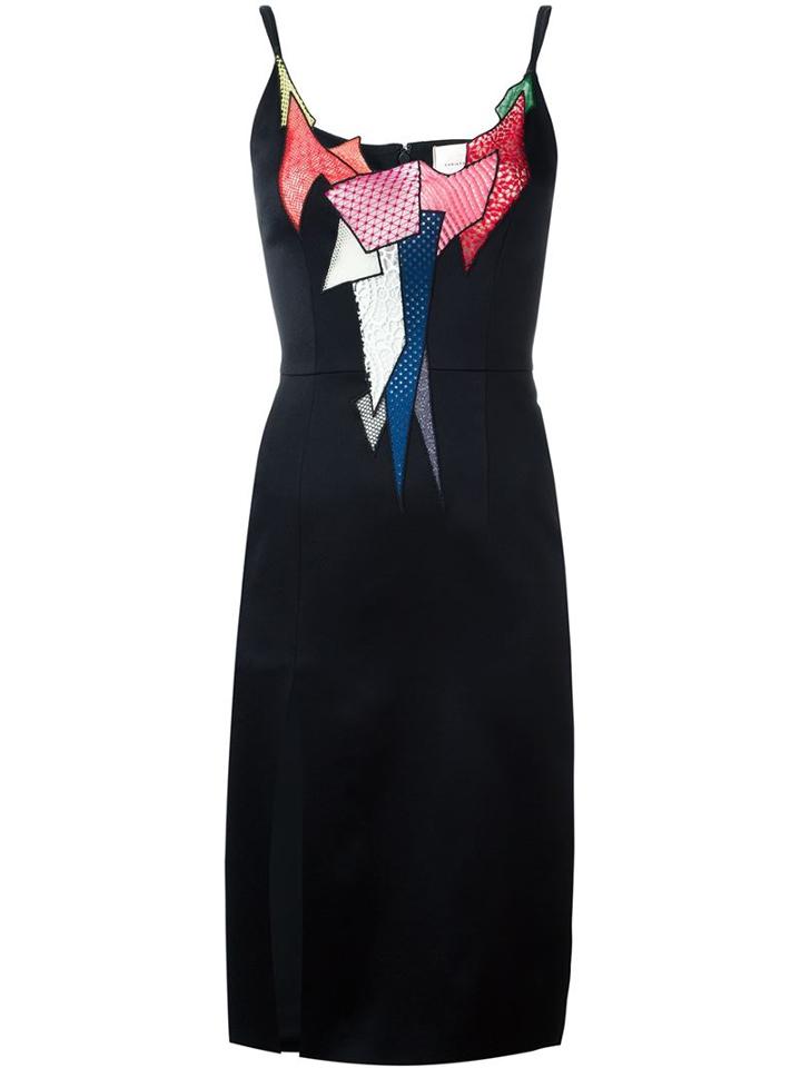 Christopher Kane Patchwork Appliqué Fitted Dress, Women's, Size: 8, Black, Polyester/acetate/viscose/silk