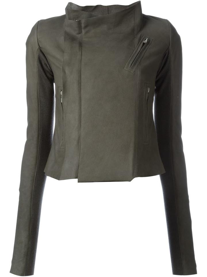 Rick Owens Funnel Neck Biker Jacket, Women's, Size: 44, Grey, Lamb Skin/cupro/viscose/virgin Wool