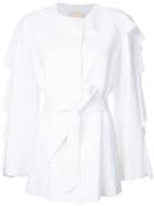 Sara Battaglia - Belted Blazer - Women - Spandex/elastane/viscose - 48, Women's, White, Spandex/elastane/viscose